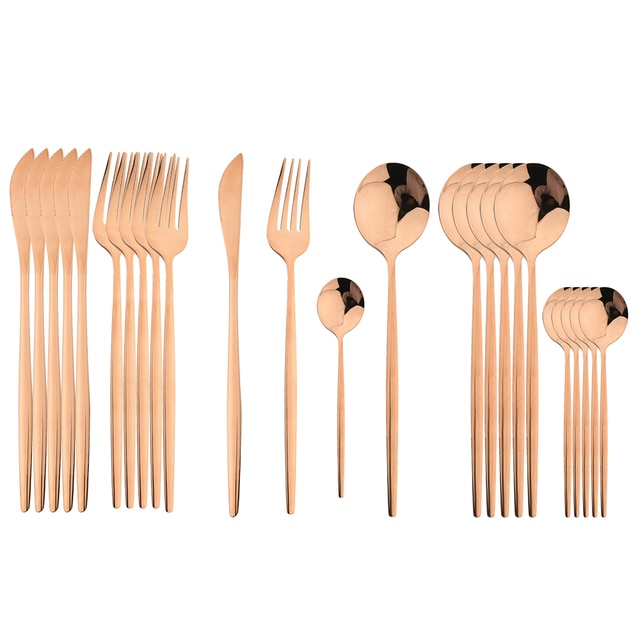 Elegant Essentials 24-Piece Black Handle Golden Cutlery Set - CozyWhims Rose