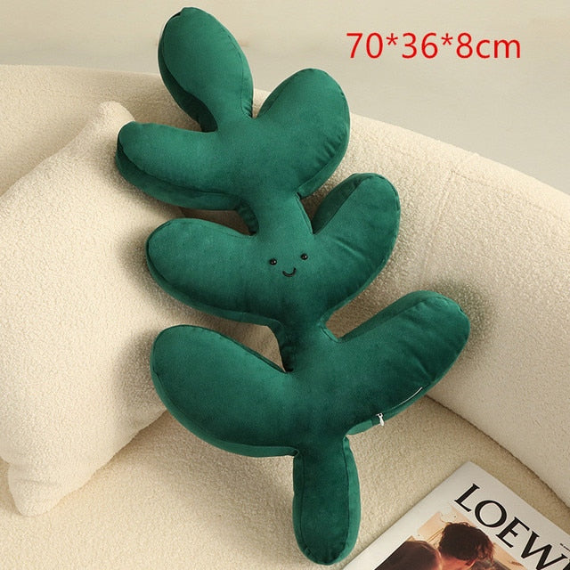 Green Leaf Plush Pillows - CozyWhims Pillow-01