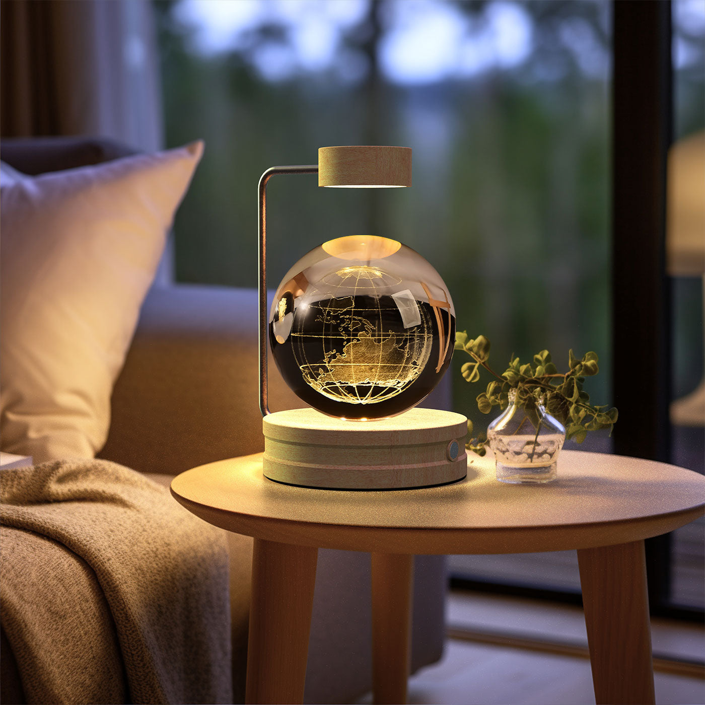 Crystal Ball Cosmic Dinosaur Indoor Night Light - USB Power Warm Cozy Bedside Light Perfect Gift Comforting Night Lamp - CozyWhims Earth-Light-wood