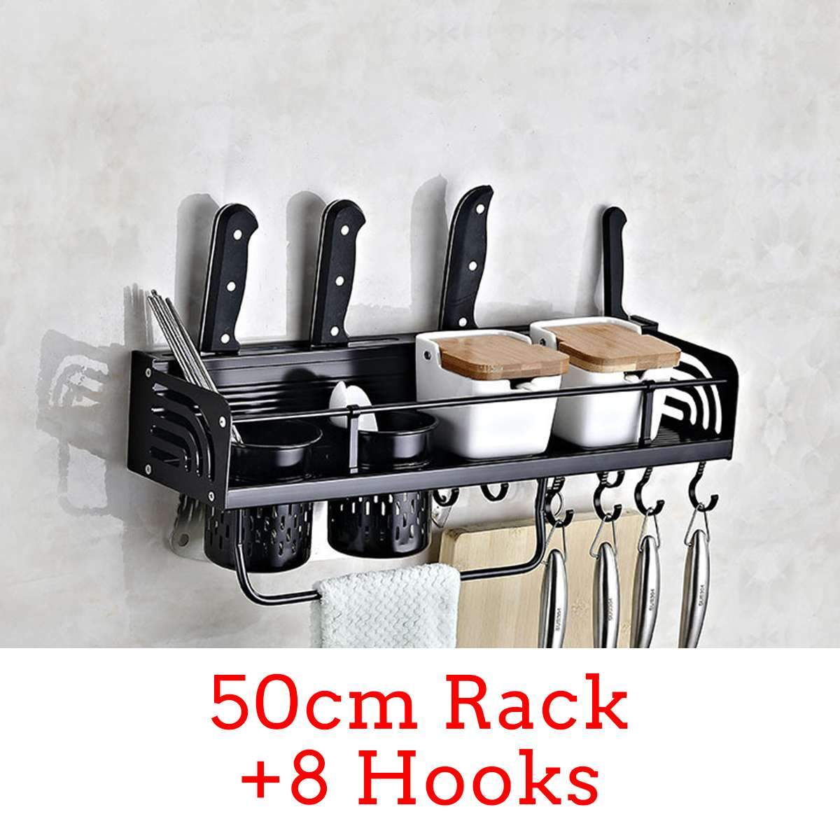 Kitchen Rack - CozyWhims Black-50cm-Rack-8-Hooks