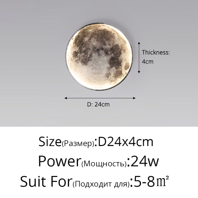 Moon LED Wall Light - CozyWhims Cool-White-No-Remote-Round-Dia-24cm