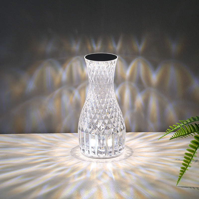 Crystal Table Lamp with Vase Design for Bedroom Decor - Romantic Atmosphere Lamp with LED Night Light and Charging Function - CozyWhims 