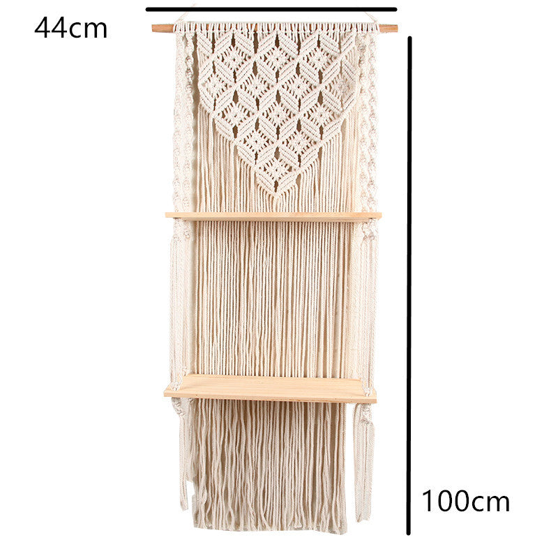 Bohemian 2-layer Wooden Shelf Tapestry Measures Woven Wood Shelf Wall Decoration For Home - CozyWhims 