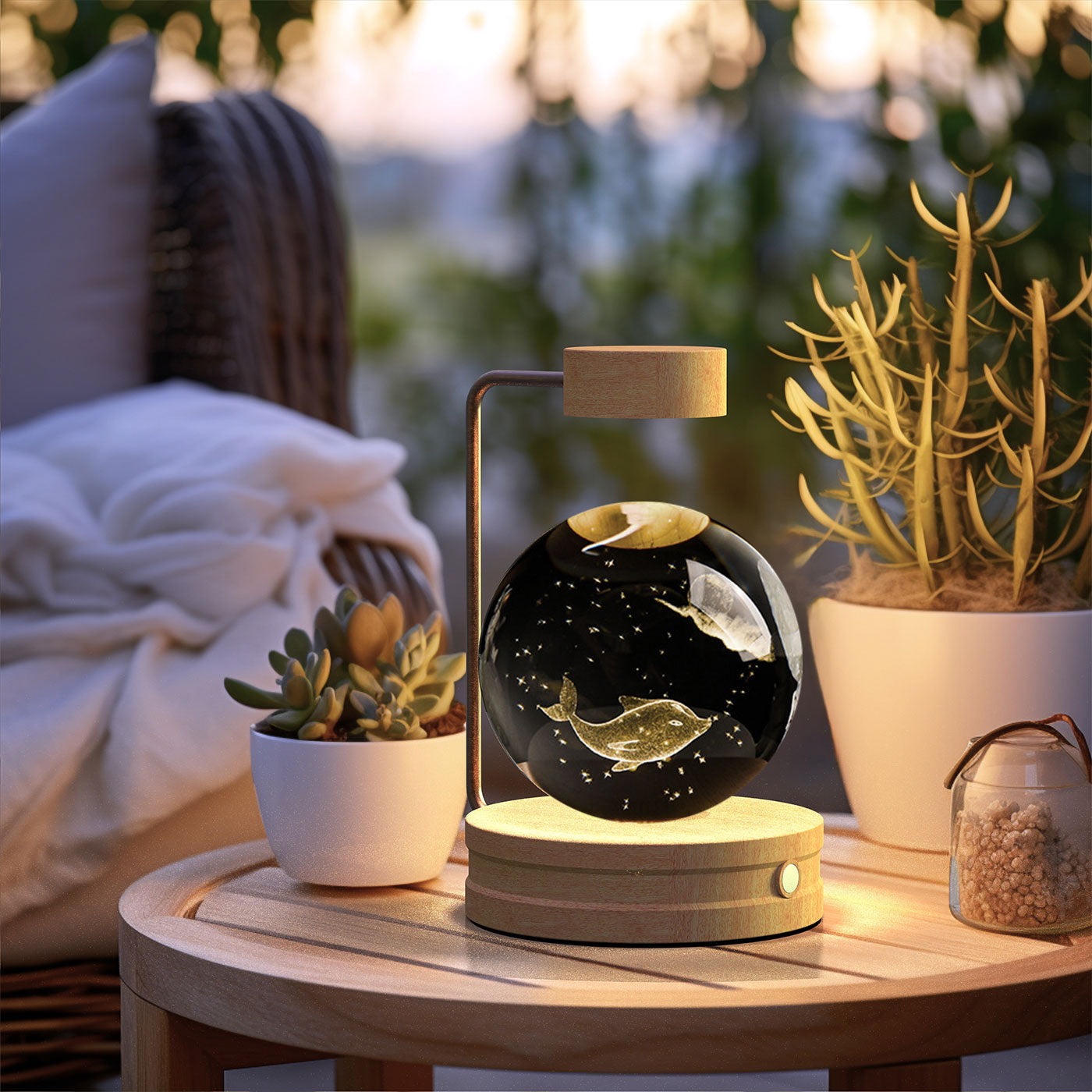 Crystal Ball Cosmic Dinosaur Indoor Night Light - USB Power Warm Cozy Bedside Light Perfect Gift Comforting Night Lamp - CozyWhims Spiritual-Dolphins-Light-wood