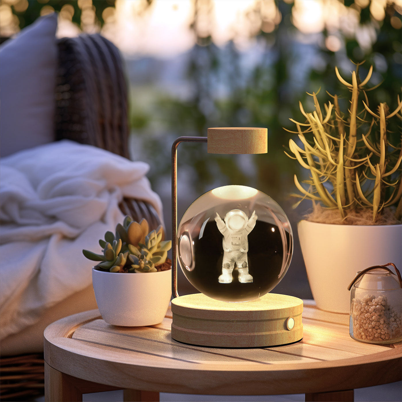 Crystal Ball Cosmic Dinosaur Indoor Night Light - USB Power Warm Cozy Bedside Light Perfect Gift Comforting Night Lamp - CozyWhims Little-Astronauts-Light-wood