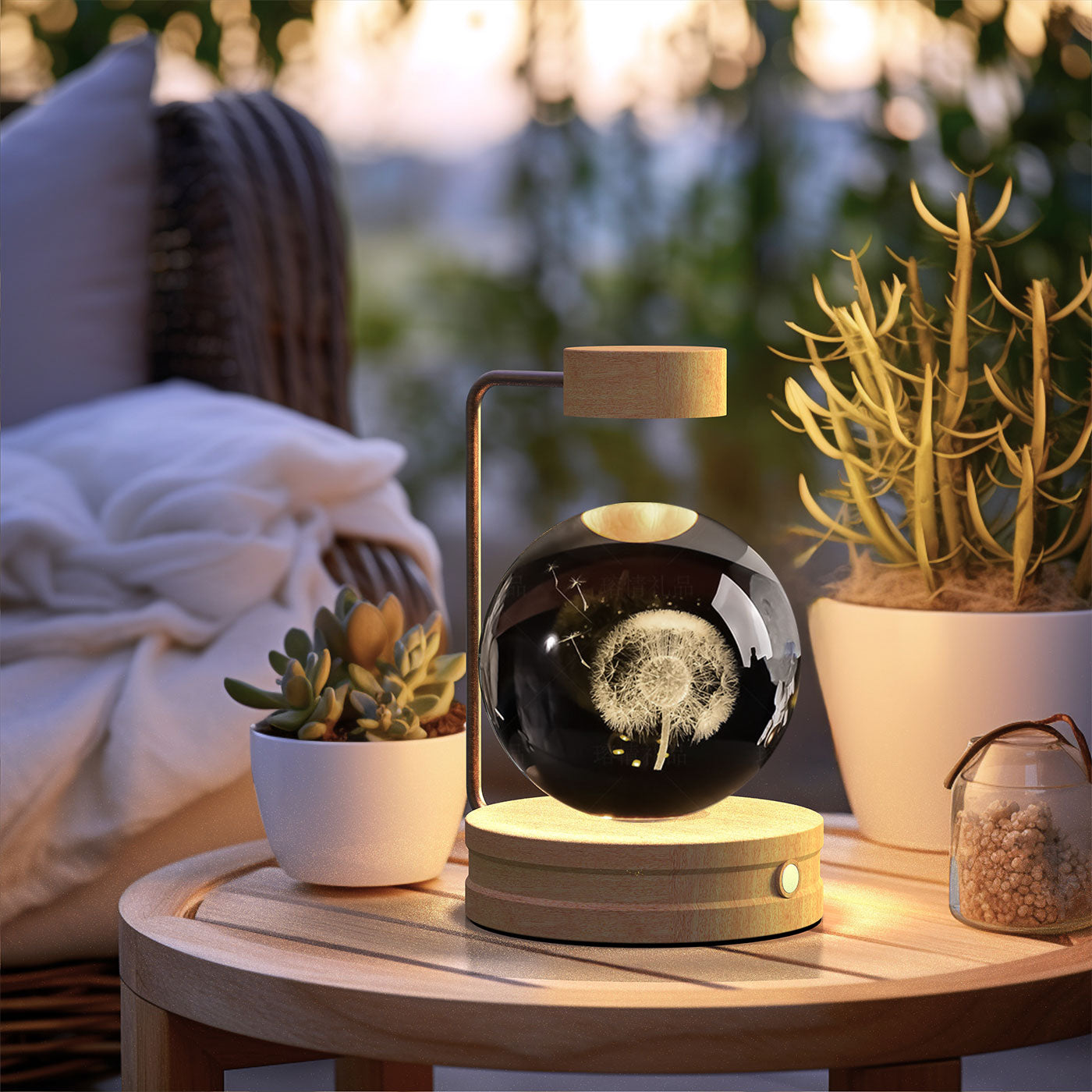 Crystal Ball Cosmic Dinosaur Indoor Night Light - USB Power Warm Cozy Bedside Light Perfect Gift Comforting Night Lamp - CozyWhims Dandelions-Light-wood