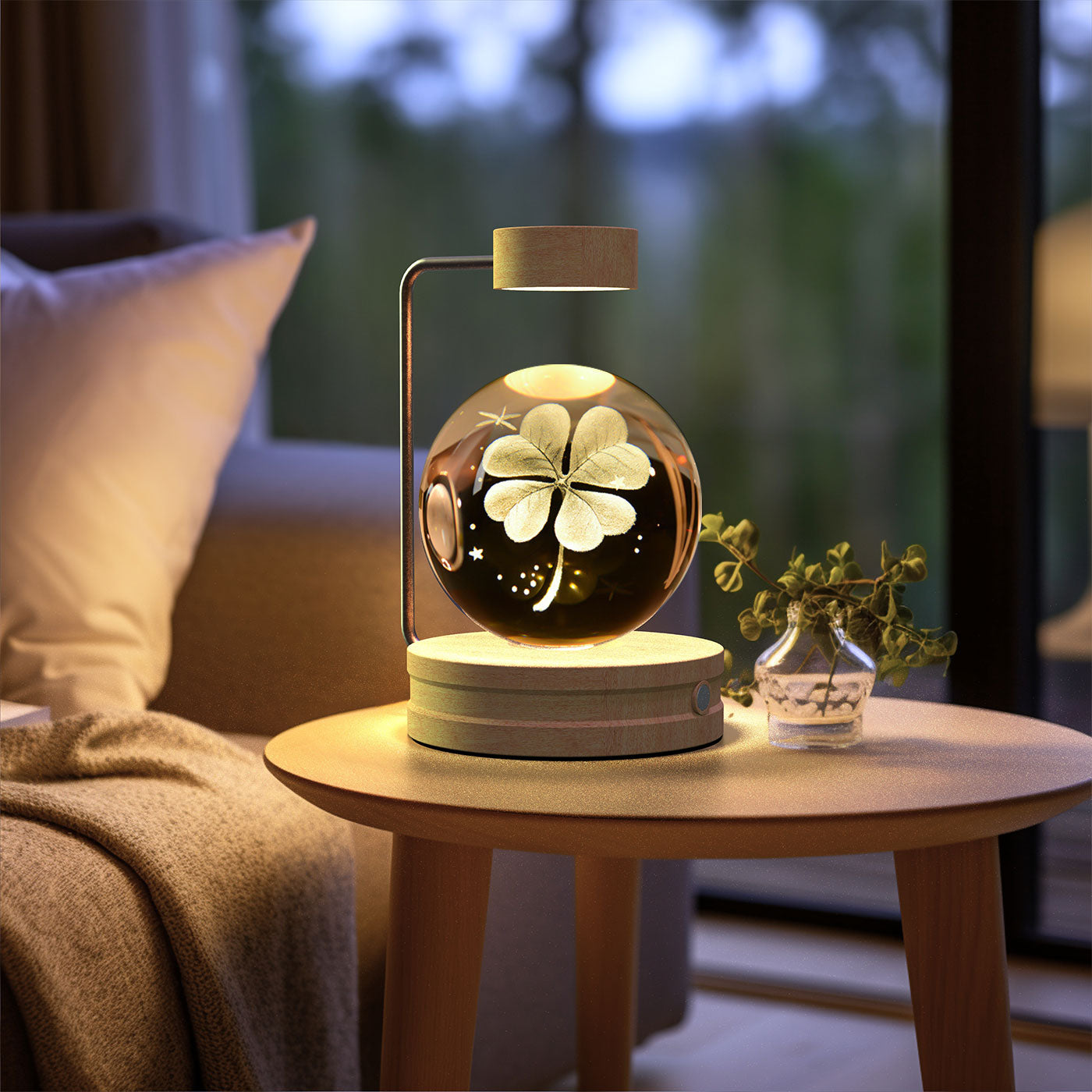 Crystal Ball Cosmic Dinosaur Indoor Night Light - USB Power Warm Cozy Bedside Light Perfect Gift Comforting Night Lamp - CozyWhims Fourleaf-Grass-Light-wood