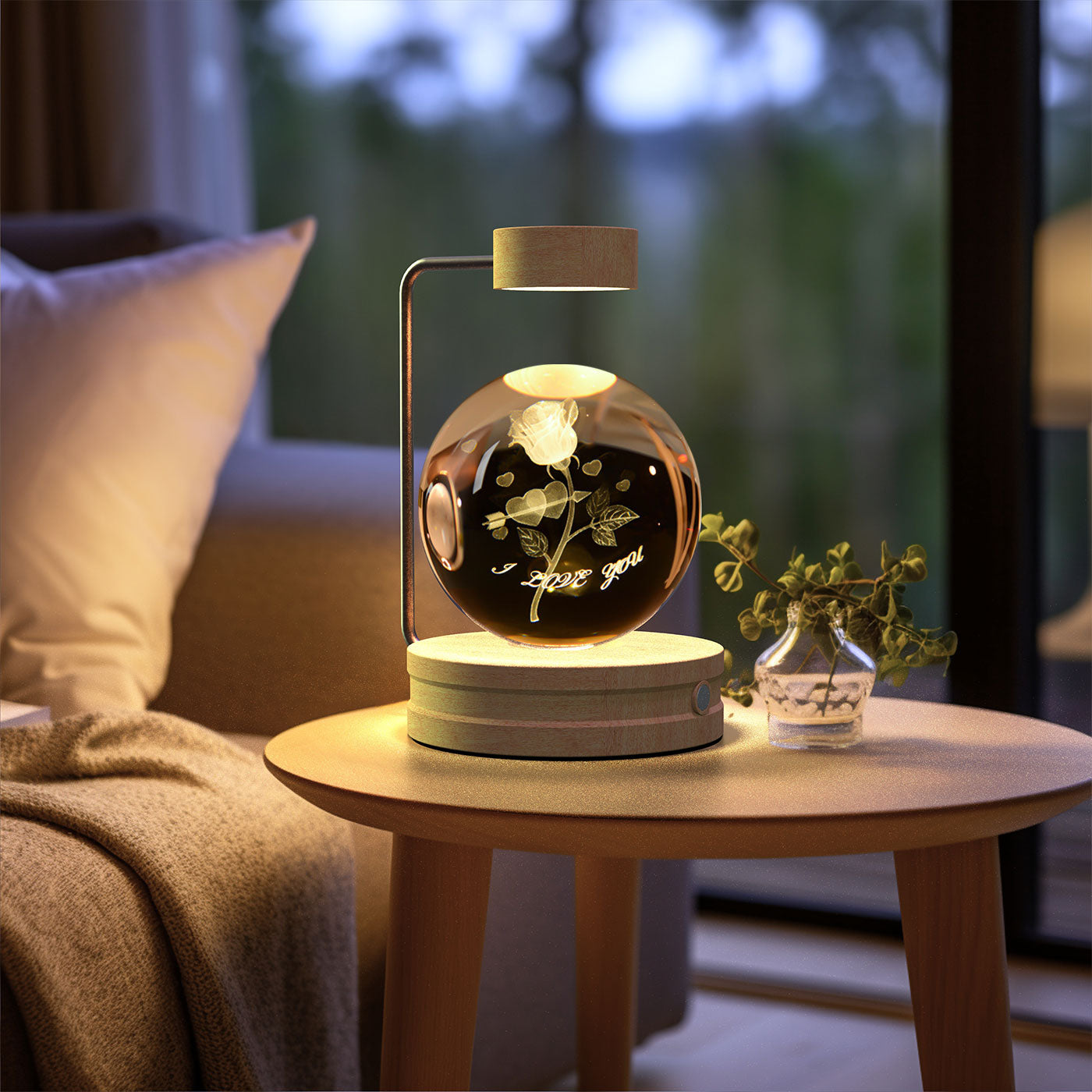 Crystal Ball Cosmic Dinosaur Indoor Night Light - USB Power Warm Cozy Bedside Light Perfect Gift Comforting Night Lamp - CozyWhims Roses-Light-wood