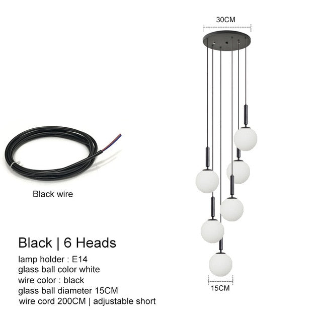 Modern LED Glass Ball Chandelier Lights - CozyWhims Black-6-Heads-Warm-White