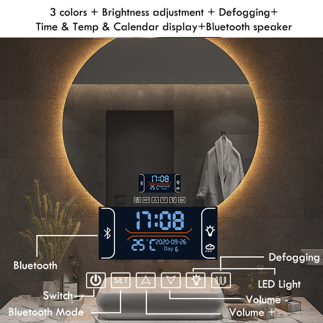 LED Bathroom Mirror - CozyWhims Bluetooth-Speaker-40x40cm