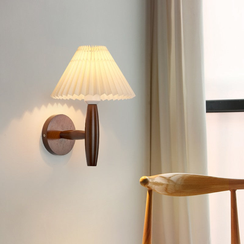 Modern Minimalist LED Pleated Umbrella Wall Lamp - CozyWhims E27-Delivery-Warm-Light-Walnut-Color