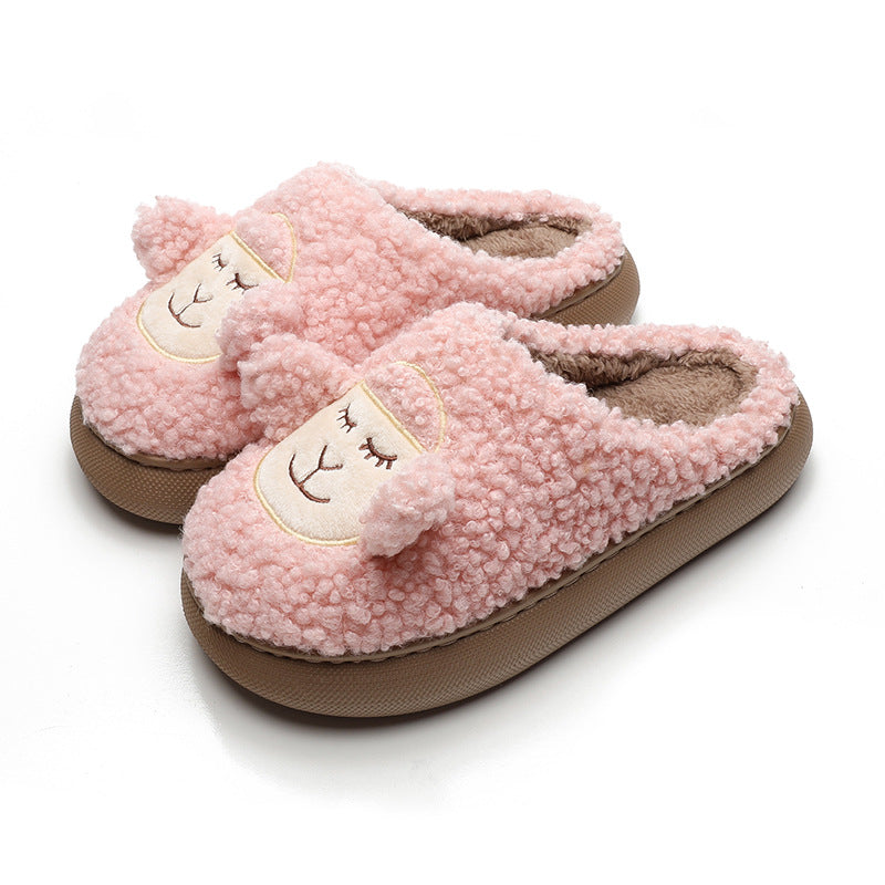 Cute Lamb Thick Bottom Indoor Fur Cotton Slippers Women