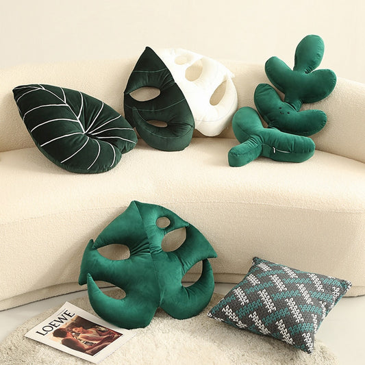 Green Leaf Plush Pillows - CozyWhims 