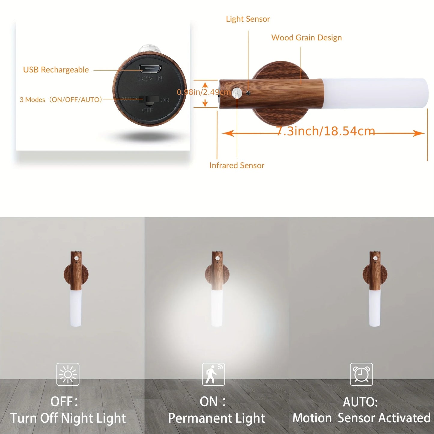 Wood Motion Sensor Light - CozyWhims 