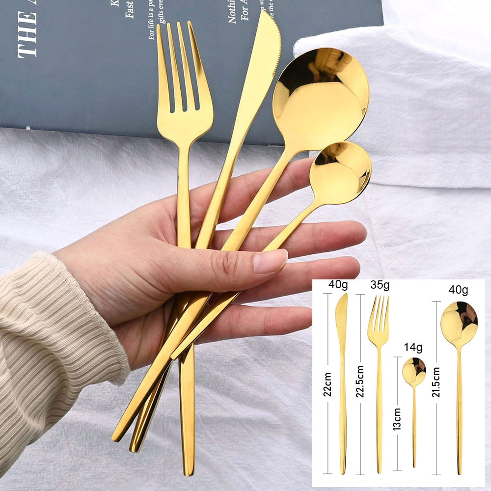 Elegant Essentials 24-Piece Black Handle Golden Cutlery Set - CozyWhims 