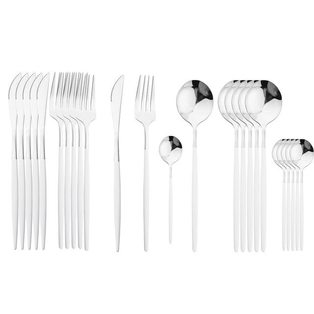 Elegant Essentials 24-Piece Black Handle Golden Cutlery Set - CozyWhims 