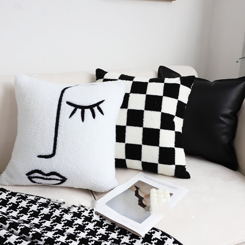 Black And White Simple Checkerboard Pillow Living Room Sofa - CozyWhimsHome Goods