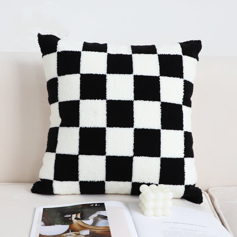 Black And White Simple Checkerboard Pillow Living Room Sofa - CozyWhimsHome Goods