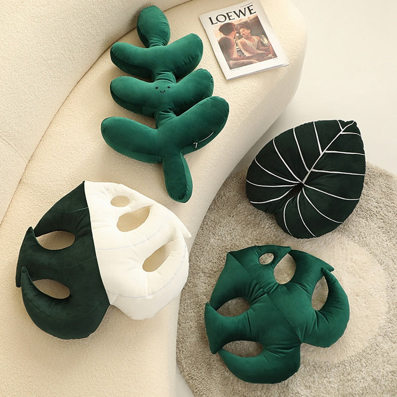 Green Leaf Plush Pillows - CozyWhims 