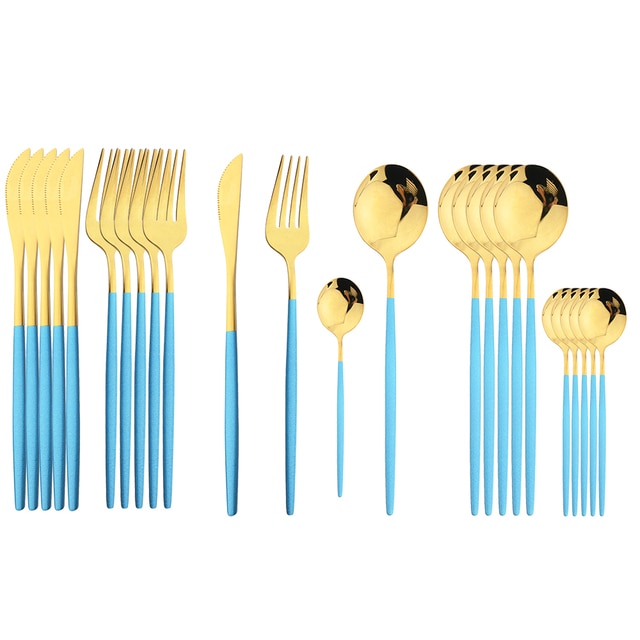 Elegant Essentials 24-Piece Black Handle Golden Cutlery Set - CozyWhims 