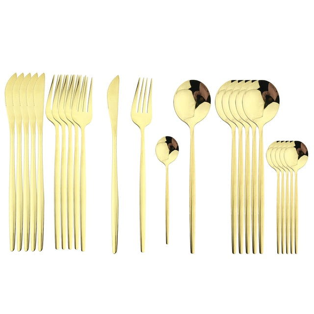 Elegant Essentials 24-Piece Black Handle Golden Cutlery Set - CozyWhims 